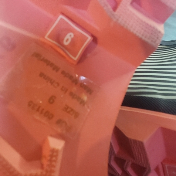 JOURNEE COLLECTION "Settle" Rain Boot in Stripped Black & Cream with Coral Sole - Picture 10 of 16